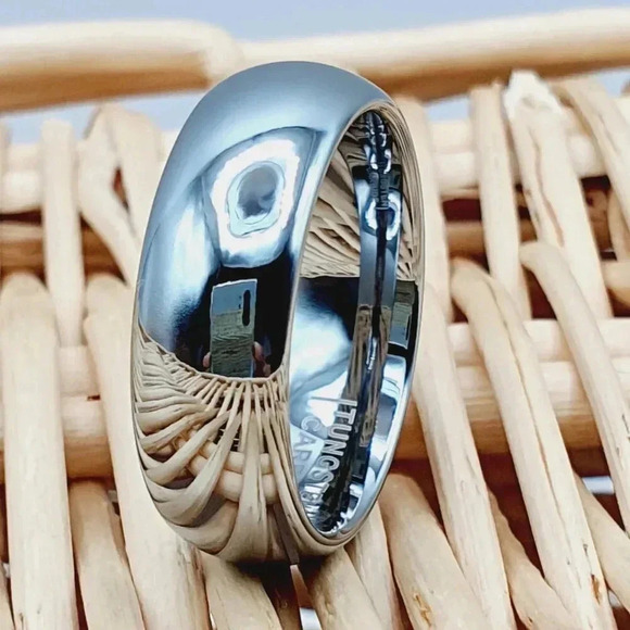 "High Polished Silver Tungsten Engagement Ring for Man Woman, GALTUN175 - Picture 1 of 5